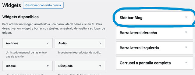 Área de Widgets en WordPress